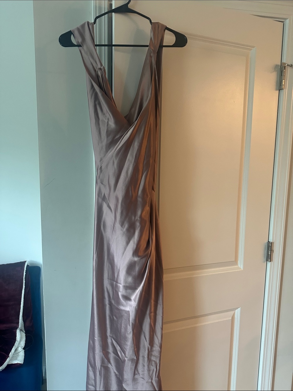 ABS Allen Schwartz Mauve Satin V-Neck Maxi Dress